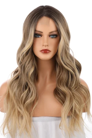 13x4 balayage ombre synthetic lace front wig shown from above with the front hairline visible
