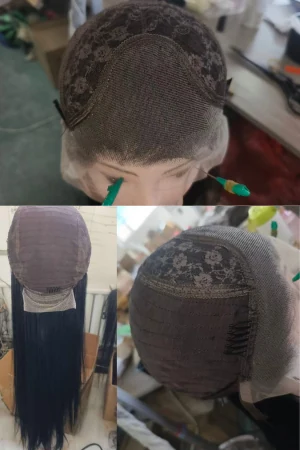 Side view of the lace front wig showing the 13 by 4 inch lace front and natural hairline