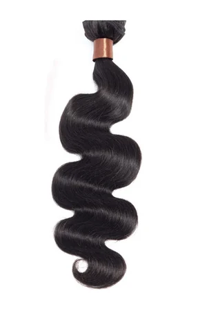 Side view of a bundle showing the machine double weft construction and even hair distribution