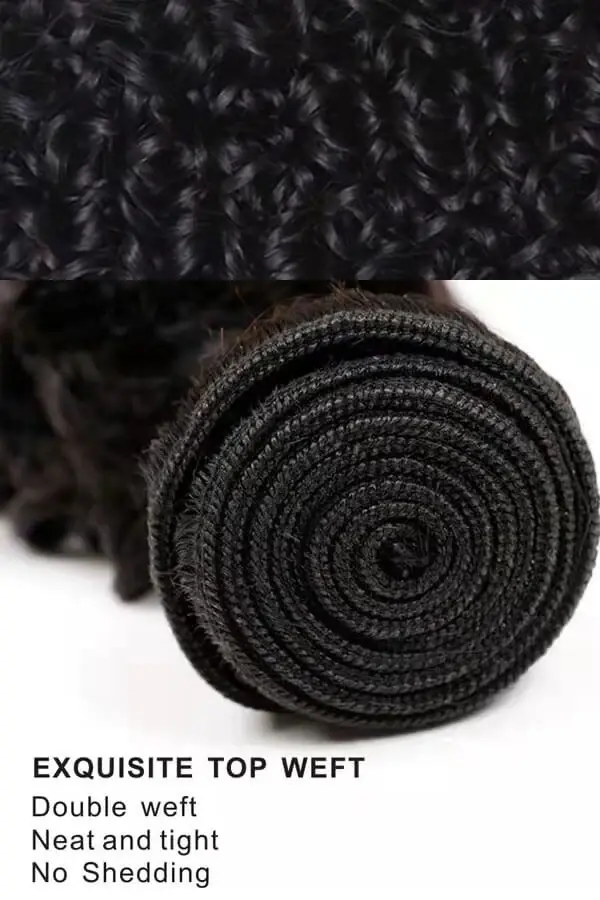 Hair extension bundle styled on a mannequin head showing the natural flow of the kinky curl