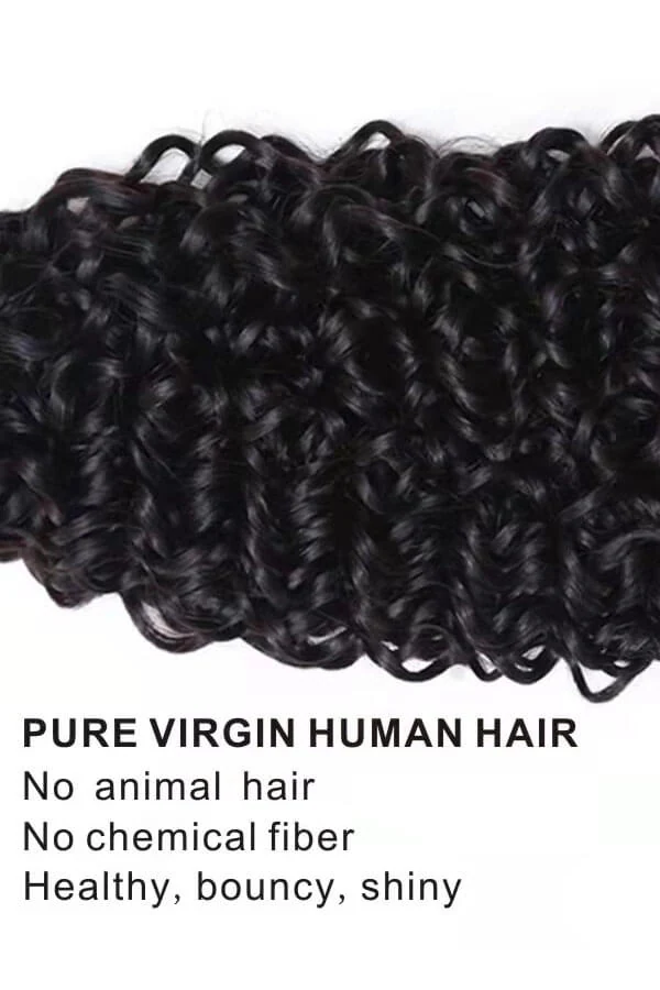 Close-up of the kinky curly texture and weft edge of the hair extension