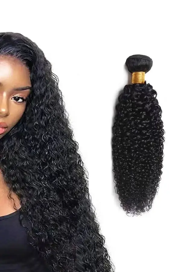 Kinky curly human hair extension bundles shown from above with the texture and volume visible