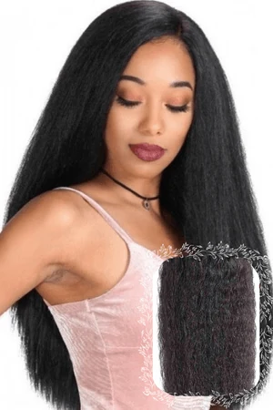 Light yaki Brazilian virgin hair bundles shown in a row, with the natural wave pattern visible