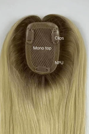 Silk top hair topper styled on a mannequin head with a natural parting