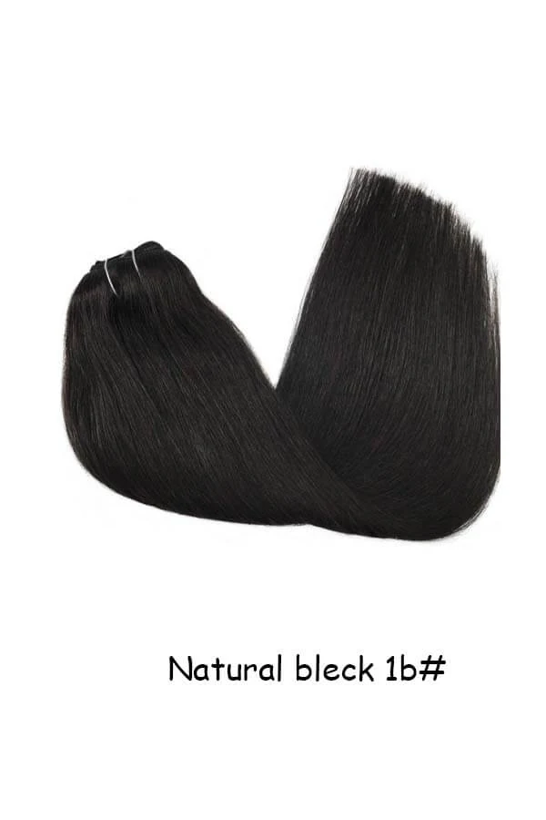 Close-up of the clip-in hair weft showing the stainless steel clip with soft rubber coating