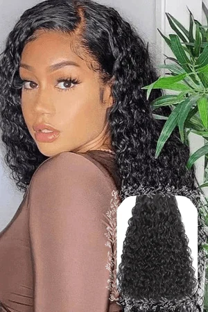 Bundles of Brazilian virgin hair with water wave texture shown from above