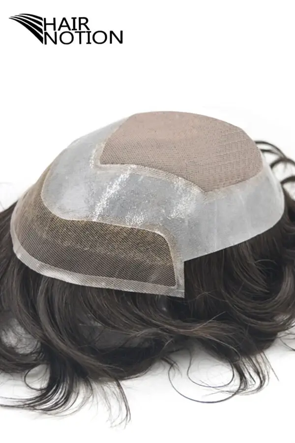 Customized order SKY men's hair system shown from above with the front hairline and baby hair visible