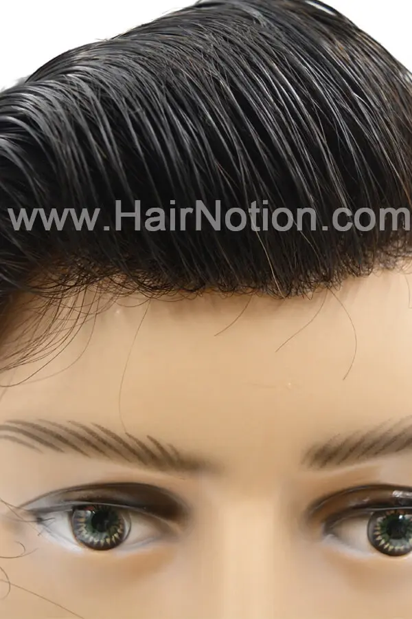 Arcadia-IT hybrid mono-skin men's hair system shown from above with the front hairline visible