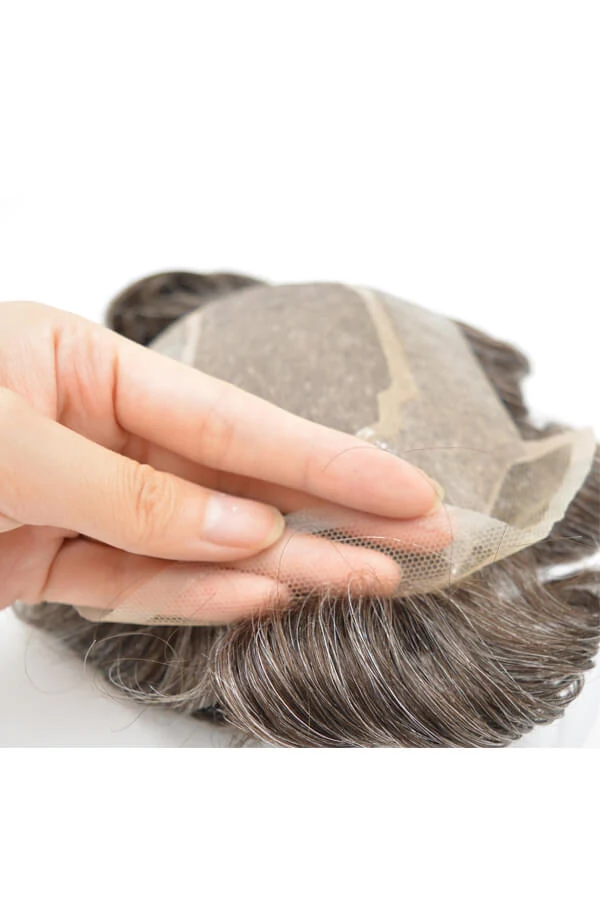 Side view of the Custom LMS hair system showing the combination base with PU strip and lace front
