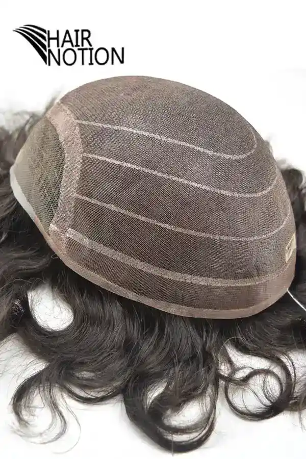 Side view of the CUSTOM LW men's toupee showing the custom base shape and back poly-lines