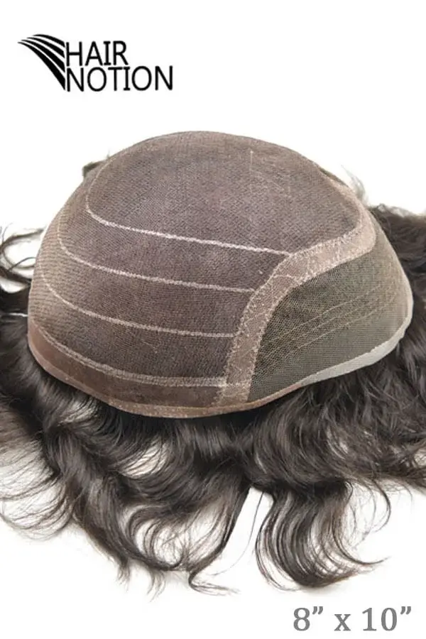 Customized men's hairpiece with fine welded mono base and lace front, ready for fitting