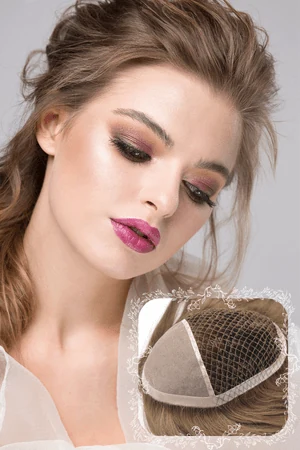 Custom fish net men's hair system with mono front shown from above, front hairline visible