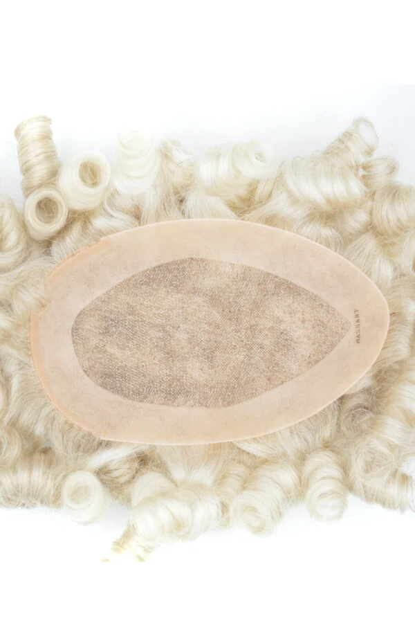 Custom MST hybrid mono and PU front folded net men's hair system shown from above with the front hairline visible