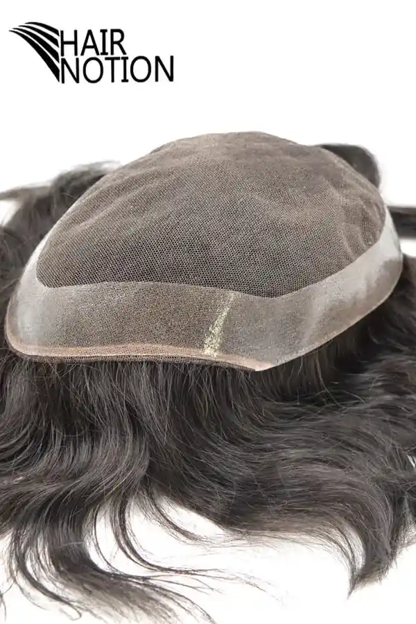 Customized LT 4#-IK men's hair system shown from above with the freestyle cut and lace front visible