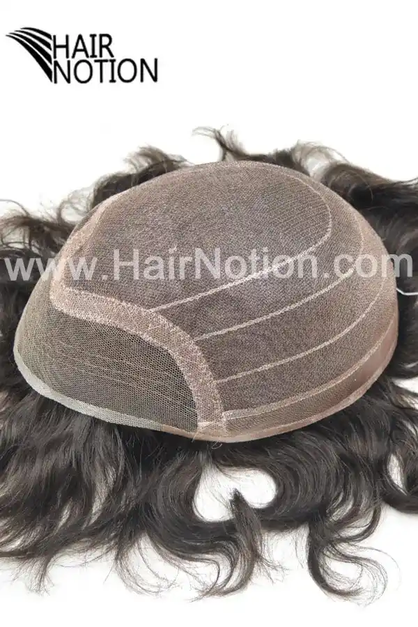 LW-DE lace front mono men's hair system shown from above with the front hairline visible