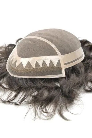 DMP lace front mono hair system shown from above with the front hairline visible