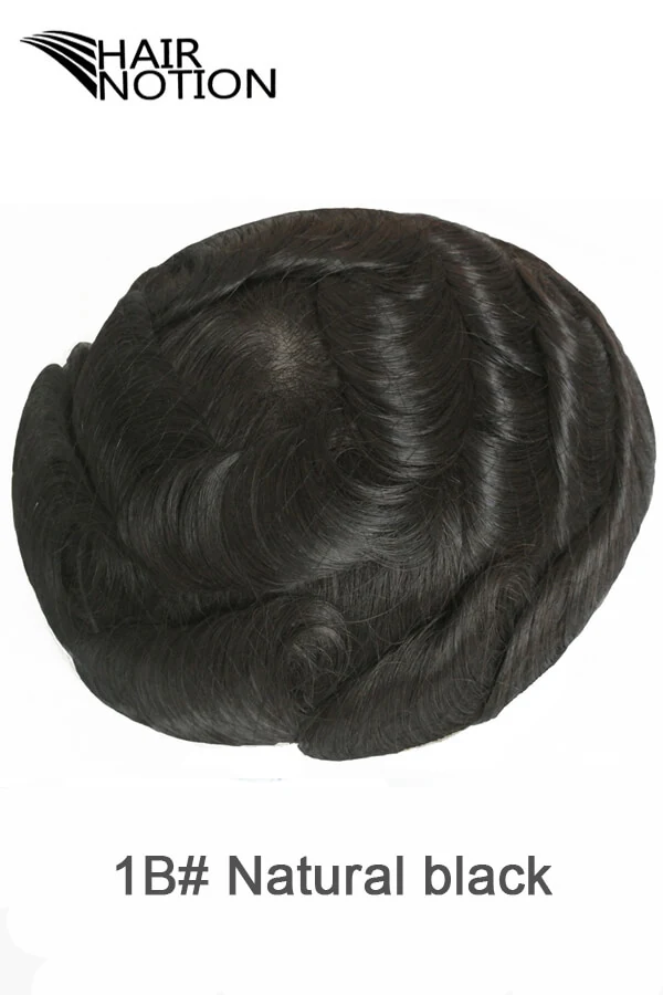 E-TW lace front mono men's hair system shown from above with the scalloped skin front visible
