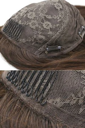 Side view of the SAURA topper showing the silk base and clip attachment points