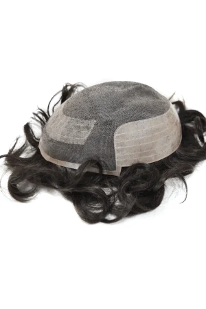 Aegis fine welded mono men's hair system shown from above with the front hairline visible