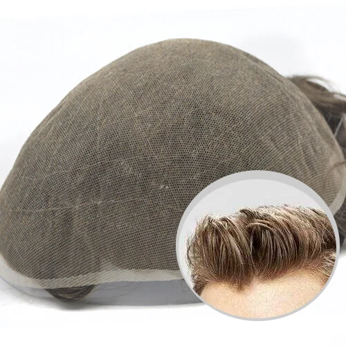 HairNotion Full French Lace Toupee For Men #1A shown from above with the front hairline visible