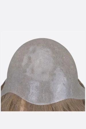 Front view of the full cap wig on a mannequin head with the hairline blending naturally with the scalp
