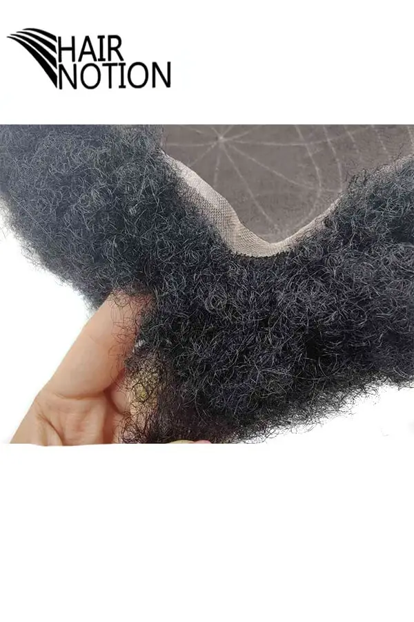 Underside of the full French lace base showing the thin, breathable lace perimeter