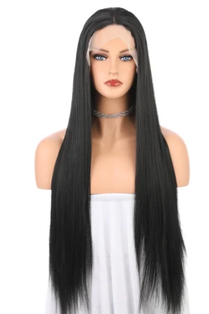 Fun synthetic lace front wig in vibrant colours shown from the front with the hairline visible