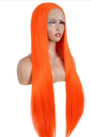 Orange lace front wig with a natural hairline and baby hairs