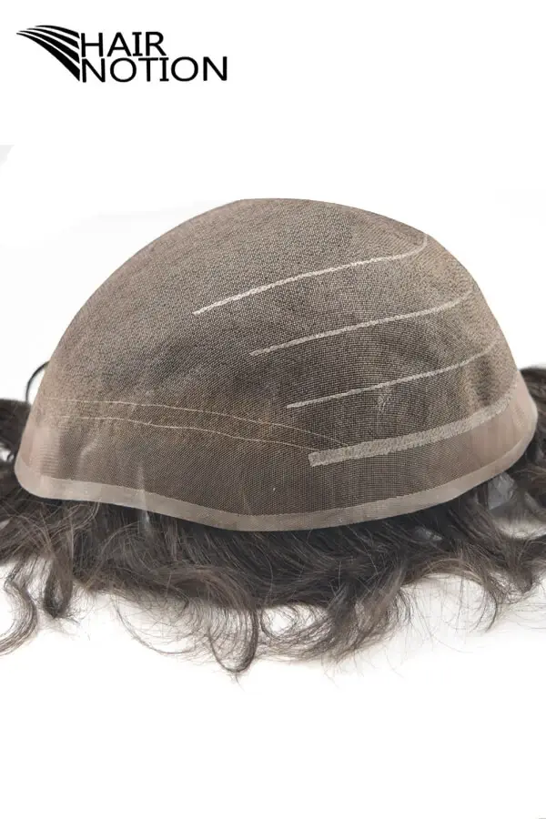 FWM 1B40 fine welded mono men's hair system shown from above with the front hairline visible