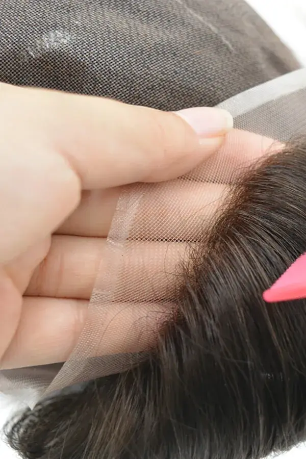 FWM-IT fine welded mono men's hair system shown from above with the front hairline visible