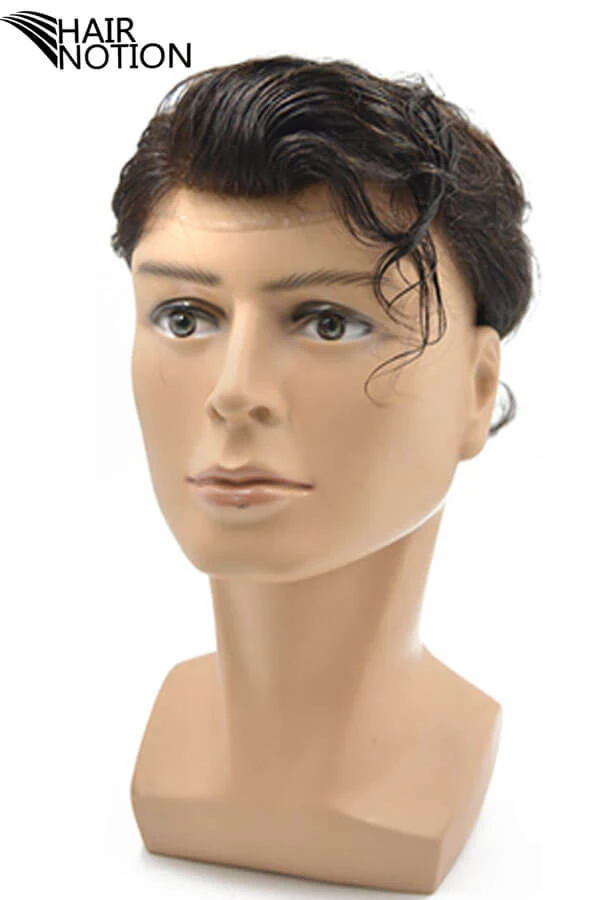 FWM-DE fine welded mono men's hair system shown from above with the front hairline visible
