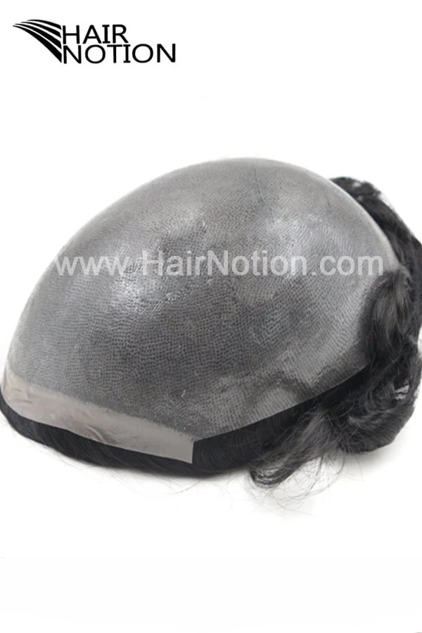 G-STS thin skin men's hair system shown from above with the front hairline and V-loop visible