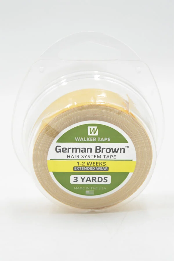 Roll of German Brown hair system tape, 3/4 inch wide, 3 yard length, shown on a white background