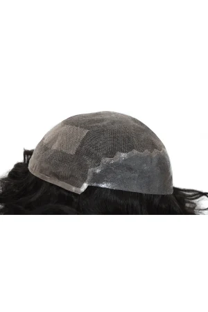 Apex hair system styled on a mannequin head showing the front parting