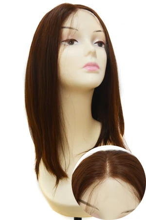 Front view of the 17 inch European virgin hair lace top wig showing the natural V-loop hairline