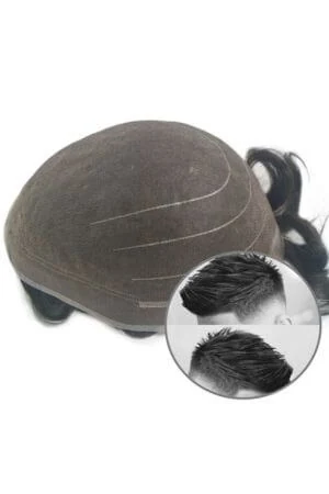 HairNotion Full Fine Welded Mono Hair Piece Toupee #1b shown from above with the front hairline visible