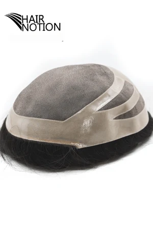 F-MNT fine welded mono men's hair system shown from above with the front hairline and double folded net visible