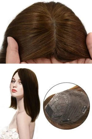 SAURA silk top half wig for women shown from above with the front hairline visible