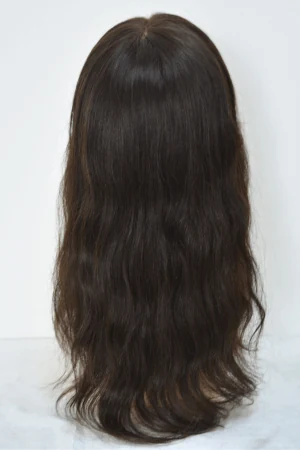 Close-up of the French lace front on the QWT topper under daylight