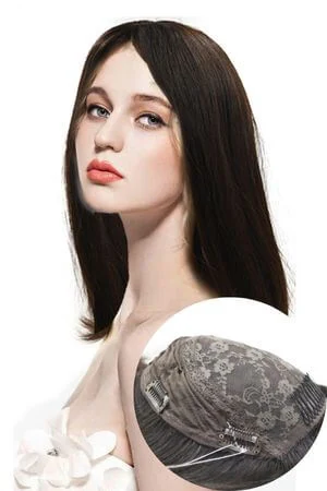 Front view of the SAURA topper showing the 2# dark brown colour and straight texture
