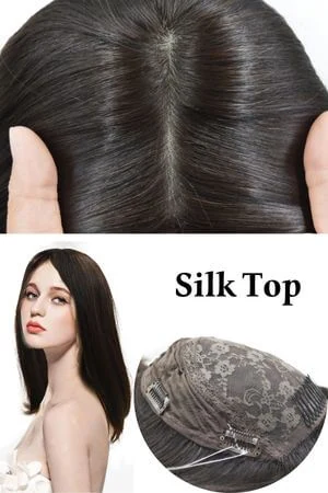 SAURA silk top women's hair topper shown from above with the front hairline visible