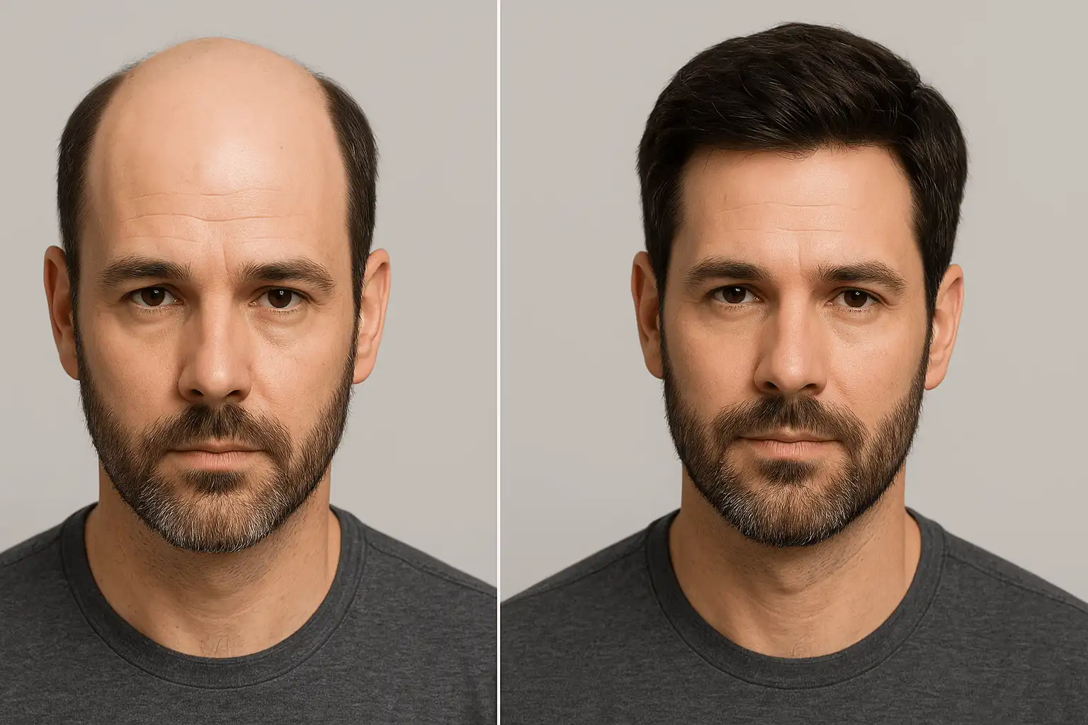 Man photographed before and after wearing a HairNotion hair system