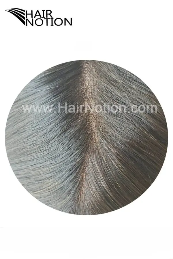 KING-DE fine welded mono men's hair system shown from above with the front hairline visible