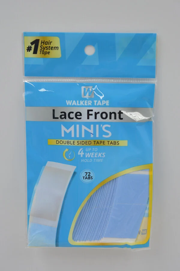 Lace Front Mini's Double Side adhesive tabs in a transparent plastic container, showing the pre-cut contour strips
