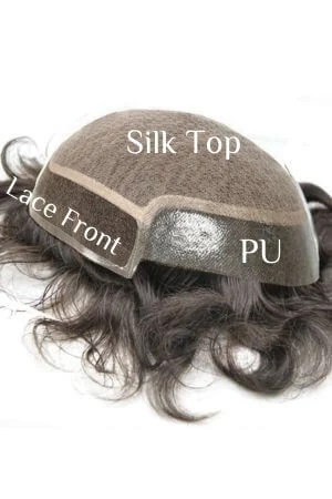 Toupee styled on a mannequin head showing the front parting and natural hairline