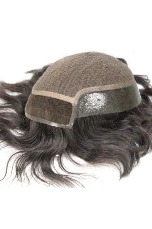 Lace Front Silk Top Toupee for Men shown from above with the front hairline visible