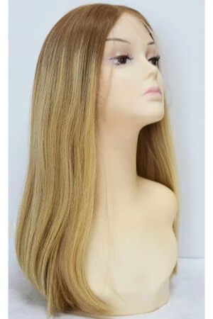 Side profile of the lace front wig showing the stretchable mesh cap and fit