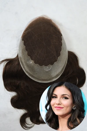 QWTW lace skin hair topper for women shown from above with the front hairline visible