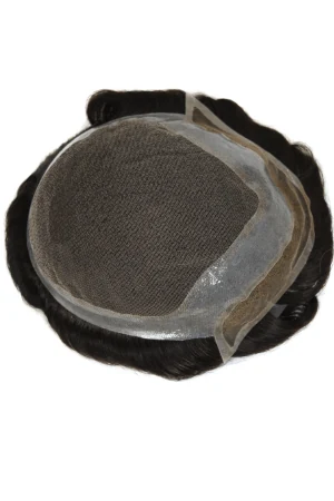 LACN men's hairpiece displayed with the front hairline close-up to highlight the natural look