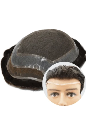 LACN men's lace hair system shown from above with the lace front and top visible
